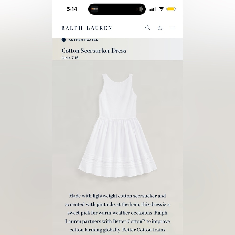 Polo by Ralph Lauren White Cotton Seersucker Dress